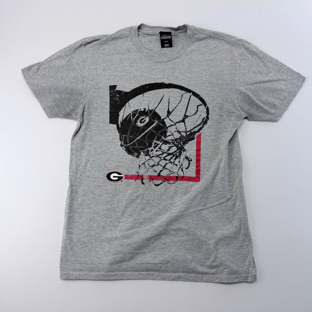 Hanes Georgia Bulldogs Basketball Graphic T-Shirt Gray Mens Small Perfect-T